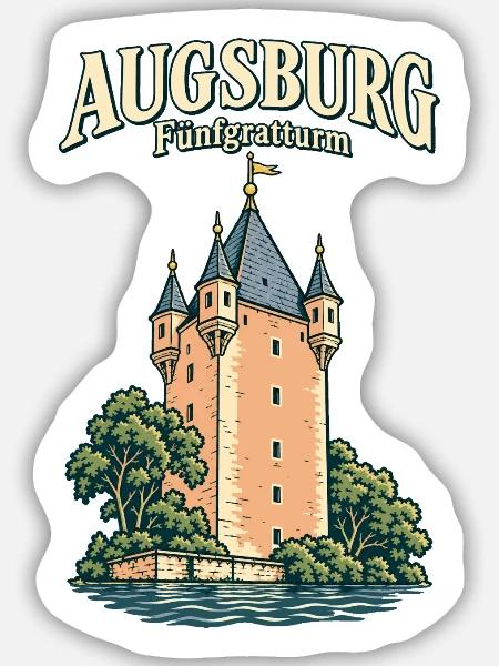 Augsburg Fünfgratturm - Sticker Größe M (15 x 15 cm) - Mattweiß