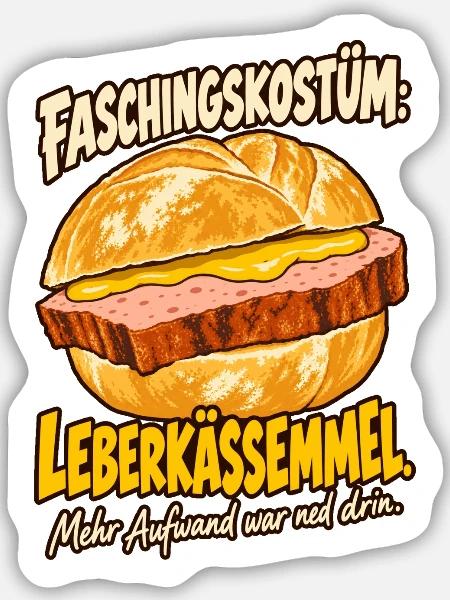 Faschingskostüm Leberkässemmel - Sticker Größe M (15 x 15 cm) - Mattweiß
