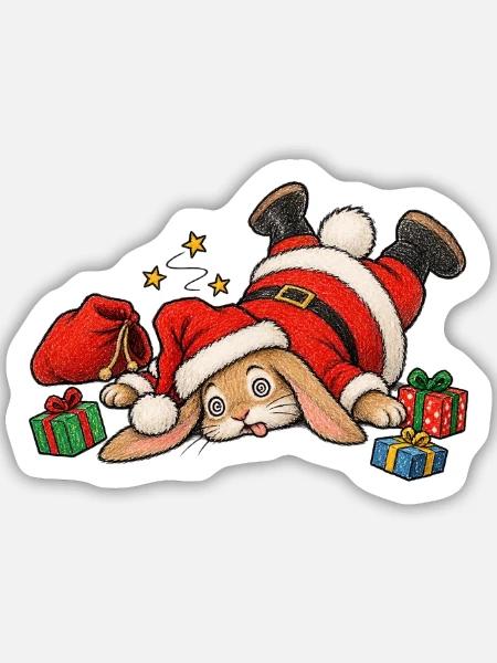 Lustiger gefallener Hase Winter-Paket-Hasen-Humor - Sticker Größe M (15 x 15 cm) - Mattweiß