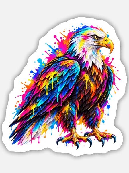 Weißkopfseeadler – Bunte Neon Graffiti Kunst - Sticker Größe M (15 x 15 cm) - Mattweiß
