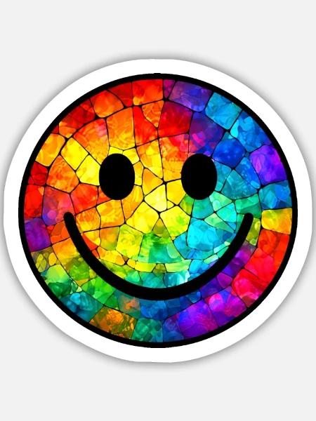 Smiling Face Rainbow - Sticker Größe M (15 x 15 cm) - Mattweiß
