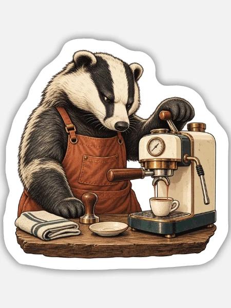 Heimbarista Dachs – Espresso ist Chefsache - Sticker Größe M (15 x 15 cm) - Mattweiß