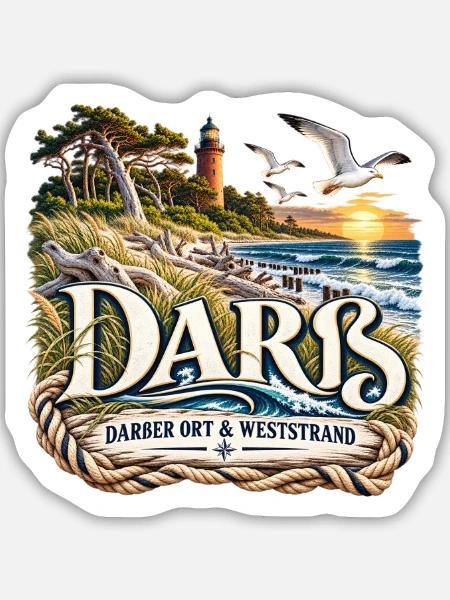 Darß Küstenlogo Nautik - Sticker Größe M (15 x 15 cm) - Mattweiß