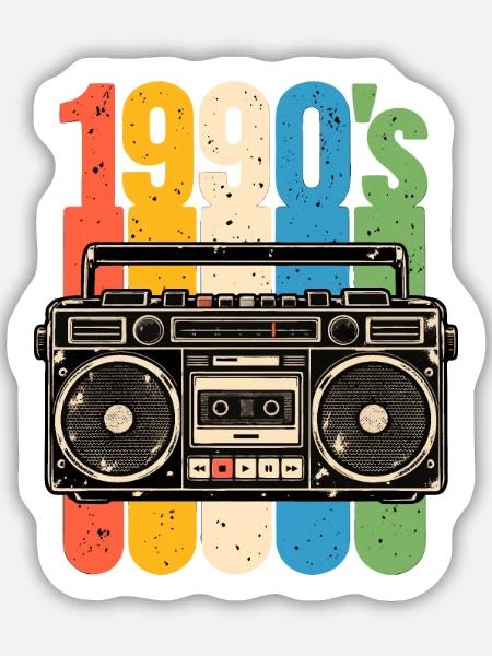 1990er Stereo und Kassetten Nostalgie - Sticker Größe M (15 x 15 cm) - Mattweiß