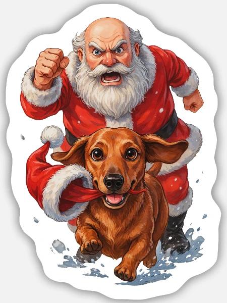 Dackel klaut Weihnachtsmannmütze - Sticker Größe M (15 x 15 cm) - Mattweiß