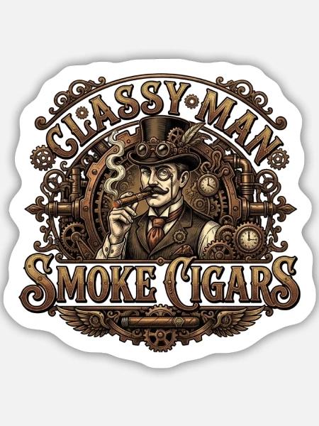 Classy Men Smoke Cigars - Sticker Größe M (15 x 15 cm) - Mattweiß