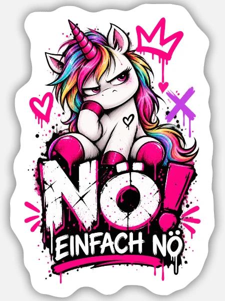 NO! Einhorn Graffiti Punk - Sticker Größe M (15 x 15 cm) - Mattweiß