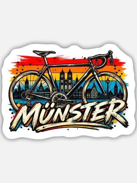 Münster Fahrrad-Comic Collage - Sticker Größe M (15 x 15 cm) - Mattweiß