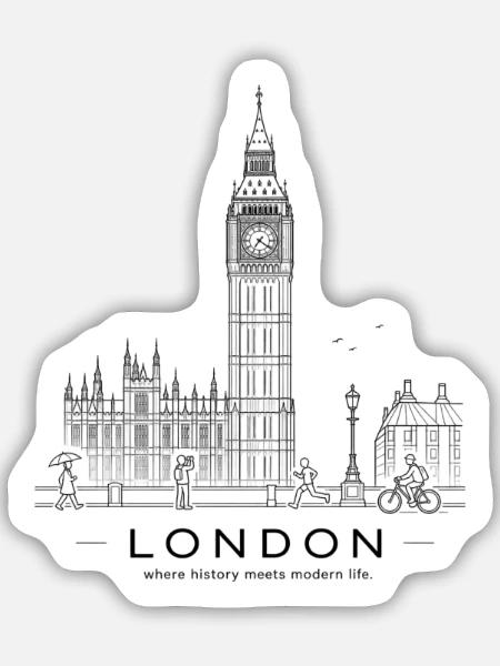 Big Ben Line Kunst - Sticker Größe M (15 x 15 cm) - Mattweiß