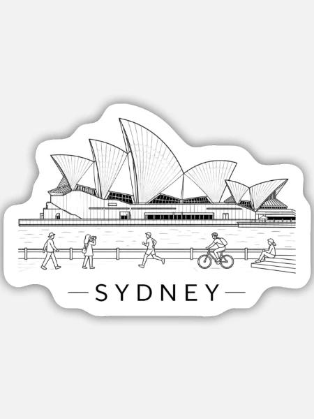 Sydney Opernhaus Linienkunst - Sticker Größe M (15 x 15 cm) - Mattweiß