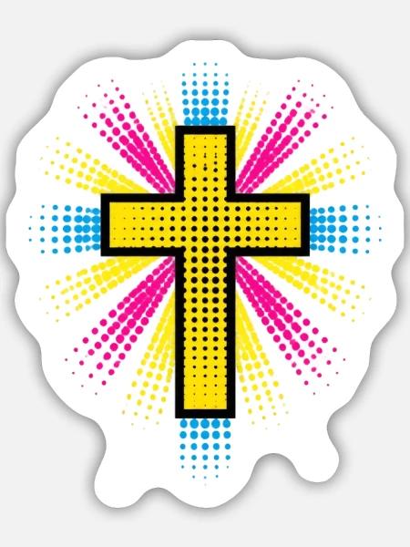 Sonnenneon Kreuz Spritzer - Sticker Größe M (15 x 15 cm) - Mattweiß