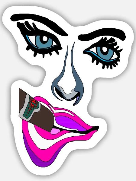 Neon Lippen Pop-Art Kuss - Sticker Größe M (15 x 15 cm) - Mattweiß