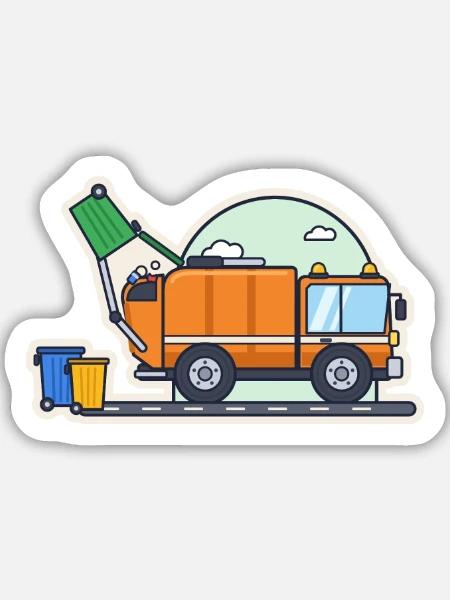 Müllauto leert eine Mülltonne - Sticker Größe M (15 x 15 cm) - Mattweiß