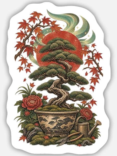 Japanische Bonsai Master Schnittscheren - Sticker Größe M (15 x 15 cm) - Mattweiß