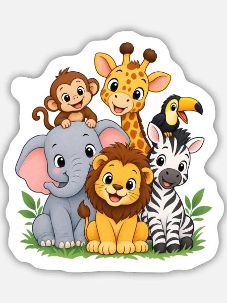 Tierfreunde Parade - Sticker Größe M (15 x 15 cm) - Mattweiß
