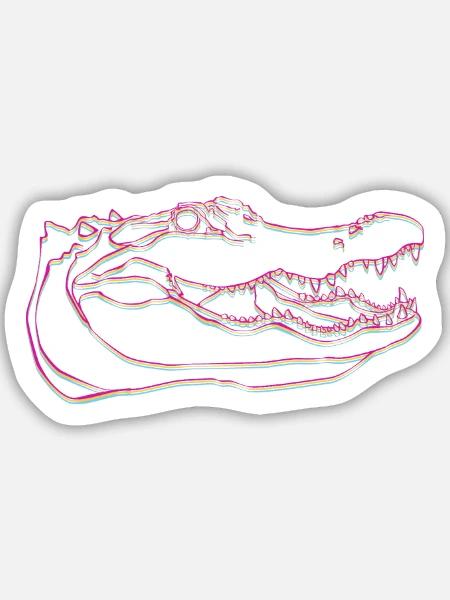 Neon Krokodil-Umriss auf Schwarz - Sticker Größe M (15 x 15 cm) - Mattweiß