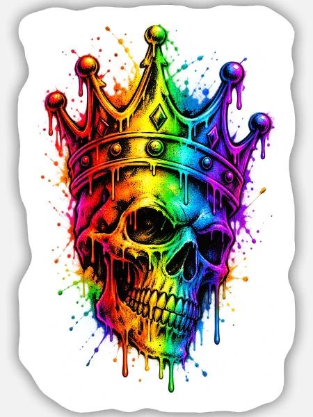 Königskrone Regenbogen Totenkopf - Sticker Größe M (15 x 15 cm) - Mattweiß