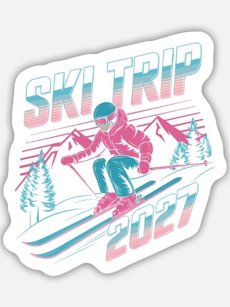 Skireise 2027 Neon Retro - Sticker Größe M (15 x 15 cm) - Mattweiß