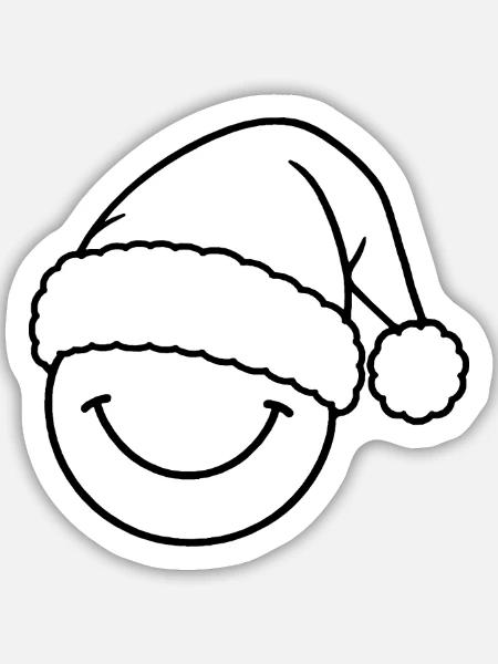 Smile mit Weihnachtsmütze - Sticker Größe M (15 x 15 cm) - Mattweiß