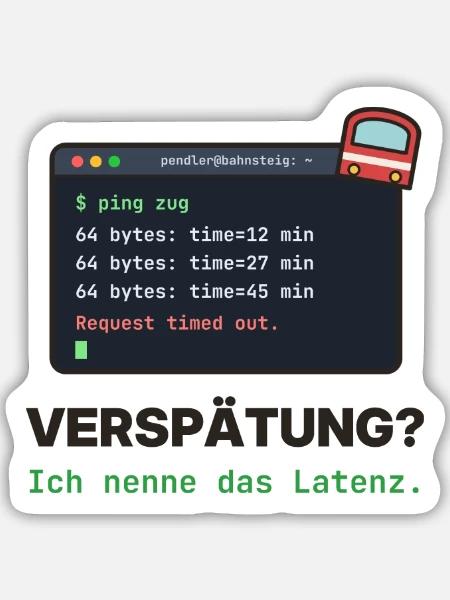 Latenz Lacher: Ping Verspätung - Sticker Größe M (15 x 15 cm) - Mattweiß