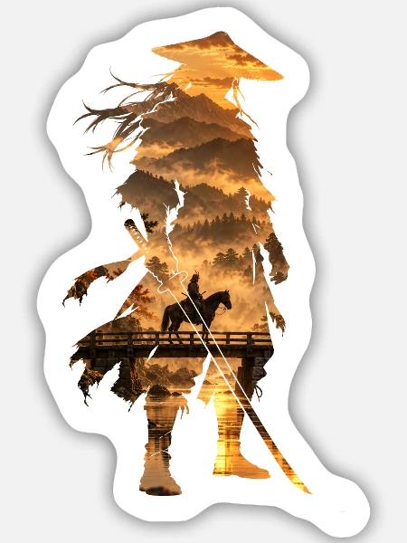 Samurai - Sticker Größe M (15 x 15 cm) - Mattweiß