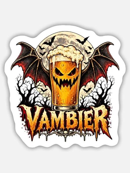 VamBier Halloween Grafik - Sticker Größe M (15 x 15 cm) - Mattweiß