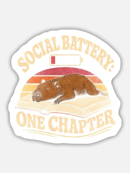 Capybara Bücherwurm Introvertiert - Sticker Größe M (15 x 15 cm) - Mattweiß