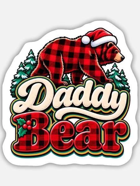 Daddy Bear Plaid Christmas - Sticker Größe M (15 x 15 cm) - Mattweiß