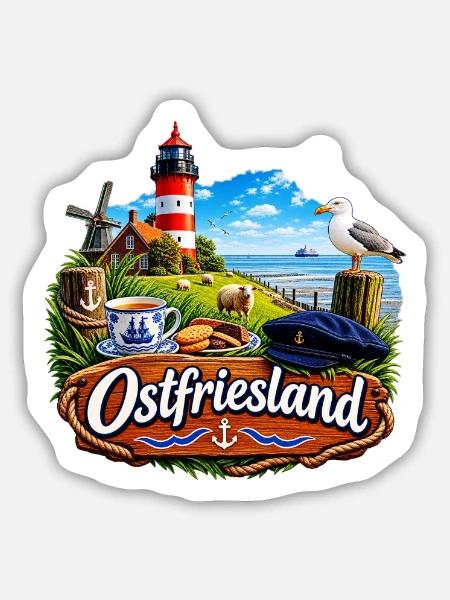 OSTFRIESLAND - Sticker Größe M (15 x 15 cm) - Mattweiß