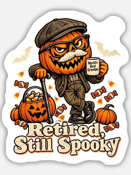 Halloween-Kürbisopa Retired Still Spooky - Sticker Größe M (15 x 15 cm) - Mattweiß