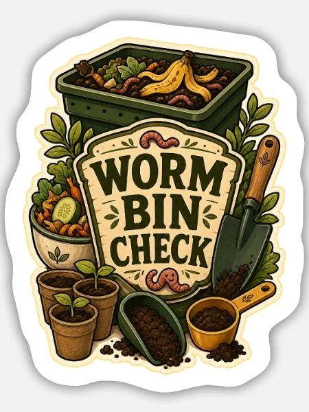 WORM BIN CHECK - Sticker Größe M (15 x 15 cm) - Mattweiß
