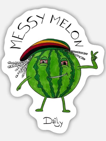 MessyMelon – tiefenentspannte Wassermelone - Sticker Größe M (15 x 15 cm) - Mattweiß