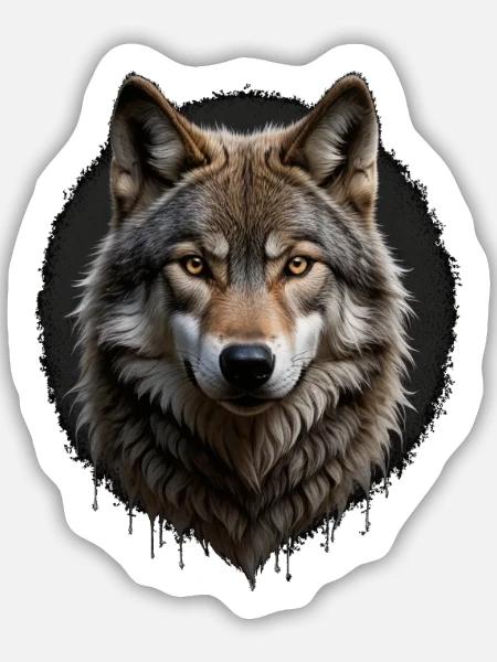 Wolfsblick Digitalporträt - Sticker Größe M (15 x 15 cm) - Mattweiß