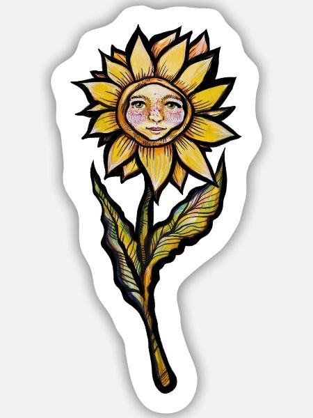 Sonnenblumengesicht-Blütenkunst - Sticker Größe M (15 x 15 cm) - Mattweiß