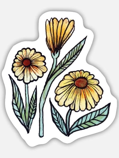 Daisy Meadow Aquarellblüte - Sticker Größe M (15 x 15 cm) - Mattweiß