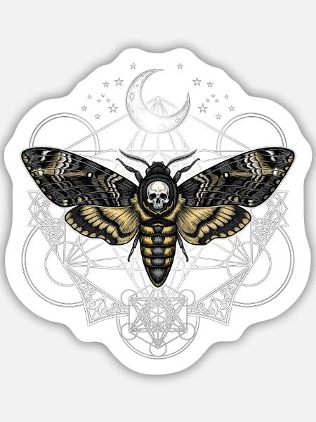 Totenkopfschwärmer mit Mond - Sticker Größe M (15 x 15 cm) - Mattweiß