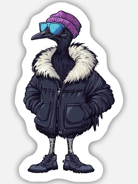 Rabe mit Winterjacke und Sonnenbrille - Sticker Größe M (15 x 15 cm) - Mattweiß