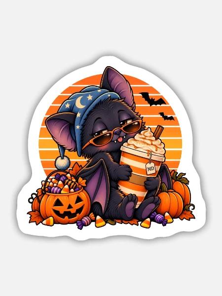 Halloween Fledermaus-Arzt mit Kaffee - Sticker Größe M (15 x 15 cm) - Mattweiß
