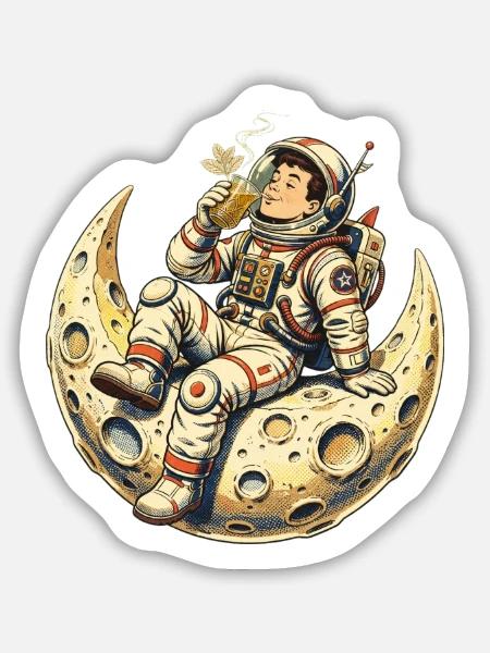 Lunar Astronaut Moon Lounge - Sticker Größe M (15 x 15 cm) - Mattweiß