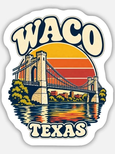 Waco Texas Sunset Bridge Retro - Sticker Größe M (15 x 15 cm) - Mattweiß