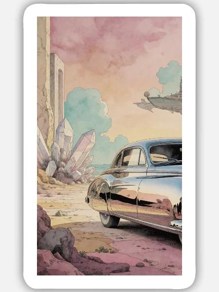 Retro Dream auf Pastelwüste - Sticker Größe M (15 x 15 cm) - Mattweiß