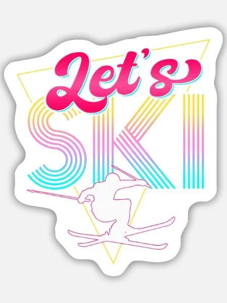 Let's Ski Neon Retro Skier - Sticker Größe M (15 x 15 cm) - Mattweiß