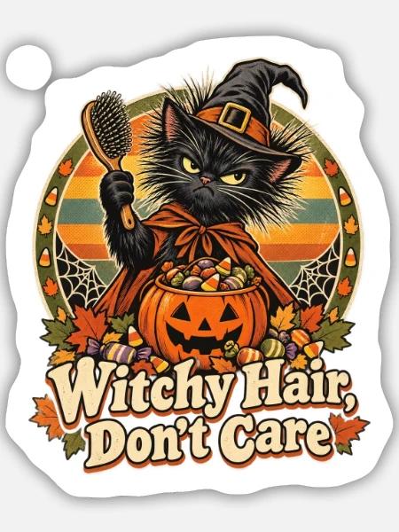 Halloween Hexenkatze Witchy Hair Spruch - Sticker Größe M (15 x 15 cm) - Mattweiß