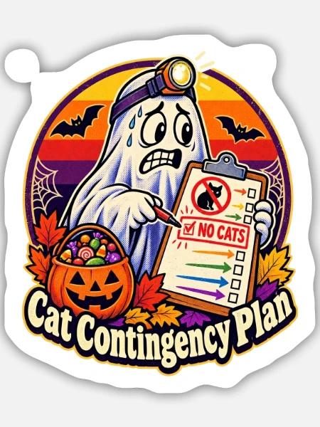 Halloween-Geist Cat Contingency Plan ABA - Sticker Größe M (15 x 15 cm) - Mattweiß