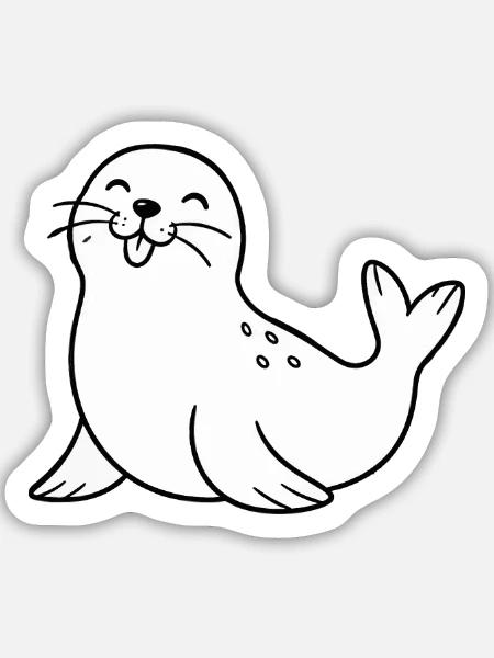Fröhliche Robbe Cartoon - Sticker Größe M (15 x 15 cm) - Mattweiß