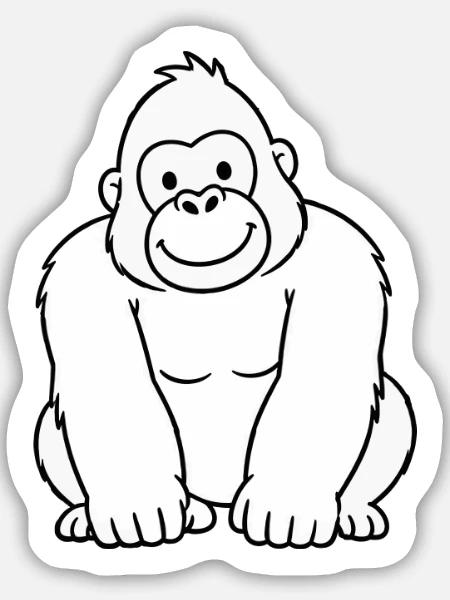 Gorilla Konturzeichnung - Sticker Größe M (15 x 15 cm) - Mattweiß