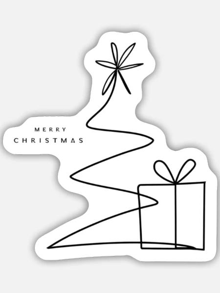 One Line Christmas Tree & Gift - Sticker Größe M (15 x 15 cm) - Mattweiß