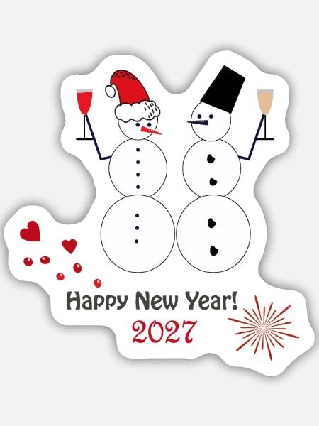 Neujahr 2027 - Sticker Größe M (15 x 15 cm) - Mattweiß