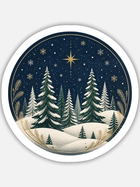 Winterwald Sternennacht Kreis - Sticker Größe M (15 x 15 cm) - Mattweiß