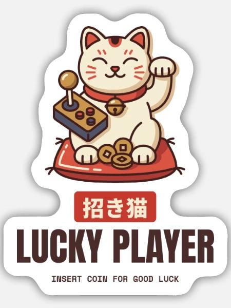 Glücksspieler Maneki Neko Arcade-Joystick-Gamer - Sticker Größe M (15 x 15 cm) - Mattweiß